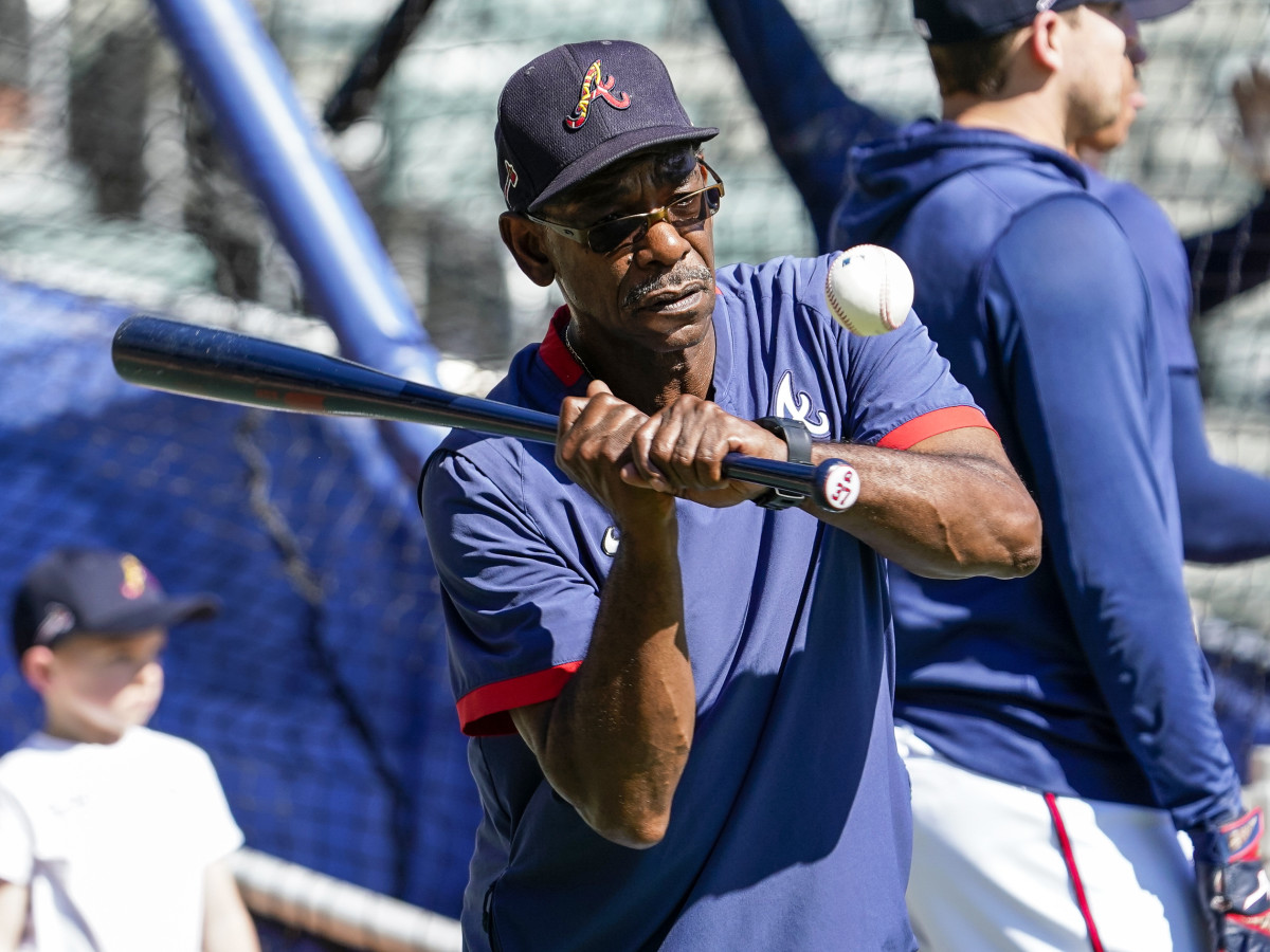 Oct 15, 2021; Atlanta, GA, USA; Atlanta Braves third base coach Ron Washington (37) shown during the team workout for the NLCS at Truist Park.